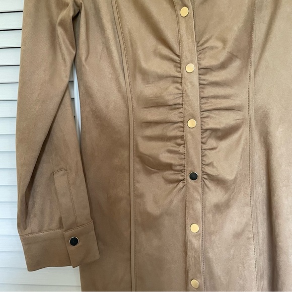 Zara Ruched Faux Suede Button Down Midi Dress - Picture 8 of 11